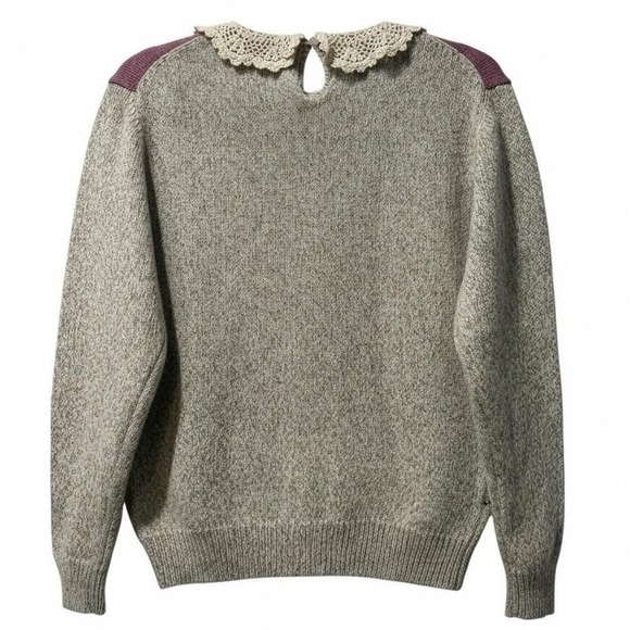 Rare VTG Eddie Bauer Wool Duck Sweater Lace Collar‎ Cottagecore Coquette New S - Picture 2 of 5